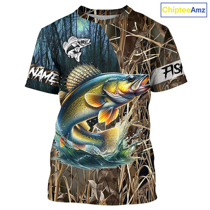 Walleye Fishing Custom Name 3D All Over Printed Camo Fishing Shirts, Personalized Fishing Gift NQS293
