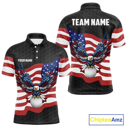 Black Golf pattern American Flag Eagle Men golf polo shirts Custom patriotic golf attire for mens NQS9986