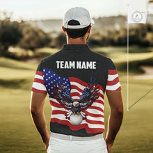 Load image into Gallery viewer, Black Golf pattern American Flag Eagle Men golf polo shirts Custom patriotic golf attire for mens NQS9986