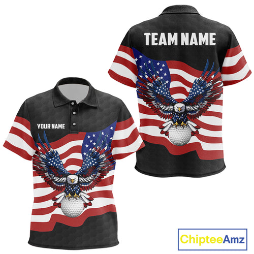 Black Golf pattern American Flag Eagle Kid golf polo shirts Custom patriotic Kid golf attire NQS9986