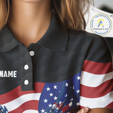 Load image into Gallery viewer, Black Golf pattern American Flag Eagle Women golf polo shirts Custom patriotic ladies golf attire NQS9986