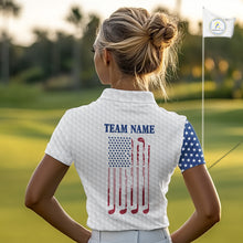 Load image into Gallery viewer, Red, White &amp; Blue American Flag Golf polo shirts For Women Custom patriotic ladies golf top NQS9987