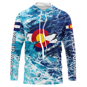 Blue sea wave ocean camo Colorado flag patriot shirt Custom sun protection fishing long sleeve shirts NQS5765