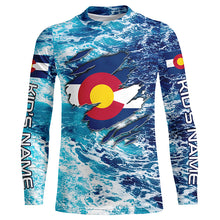 Load image into Gallery viewer, Blue sea wave ocean camo Colorado flag patriot shirt Custom sun protection fishing long sleeve shirts NQS5765