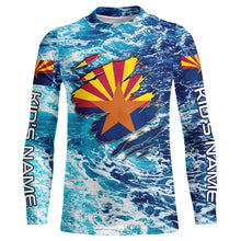 Load image into Gallery viewer, Blue sea wave ocean camo Arizona flag patriot shirt Custom sun protection fishing long sleeve shirts NQS5766