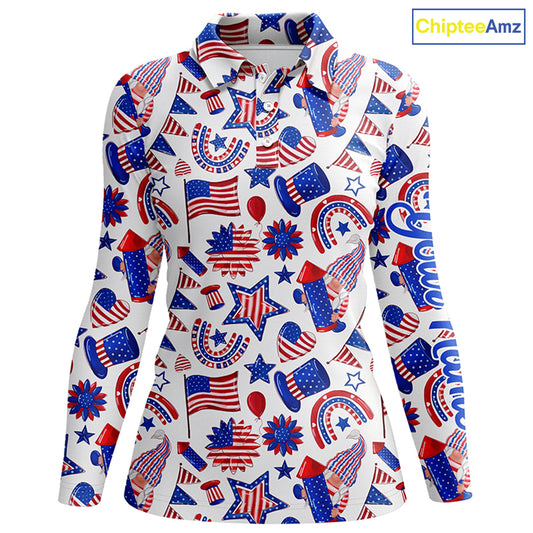 Women golf polo shirts USA independence day pattern custom patriot team golf polo shirts NQS5780
