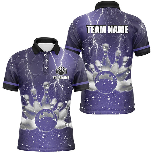 Purple lightning thunder Men Polo, 1/4 Zip Shirts Custom bowling team jerseys, gift for bowlers NQS7865