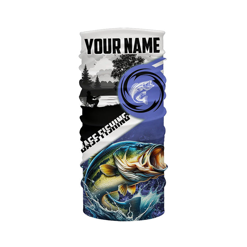 Largemouth Bass Fishing Blue performance fishing shirt UV protection custom name long sleeves NQS2121