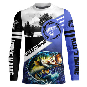 Largemouth Bass Fishing Blue performance fishing shirt UV protection custom name long sleeves NQS2121