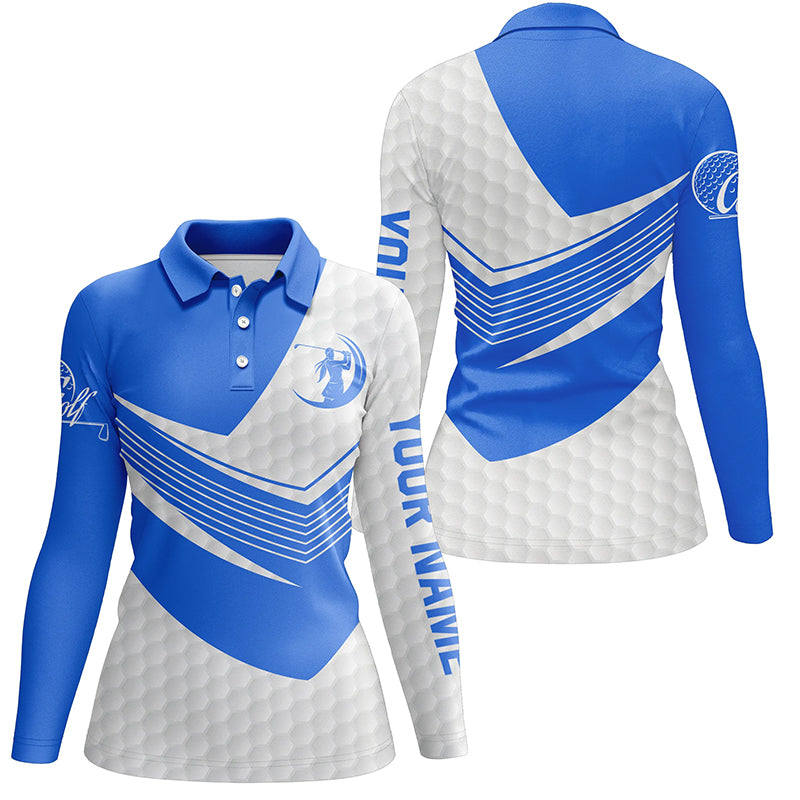 Blue and White golf shirt custom short sleeve, long sleeve golf polos for womens, golf gift for women NQS5981