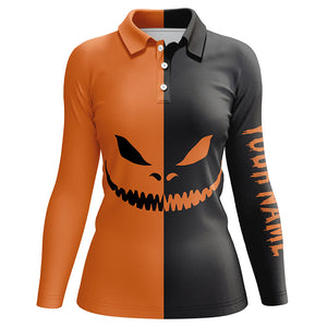 Womens golf polo shirt Halloween Grimace custom black and orange Halloween ladies golf tops NQS6164