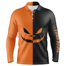 Load image into Gallery viewer, Funny Mens golf polo shirts Halloween Grimace custom black and orange Halloween mens golf wears NQS6164