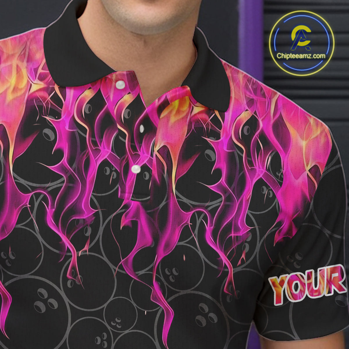 Black and Pink Flame camo Men bowling shirts Custom Flame Bowling Shirt Team Bowling Jersey NQS8304