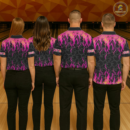 Black and Pink Flame camo Men bowling shirts Custom Flame Bowling Shirt Team Bowling Jersey NQS8304