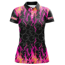 Load image into Gallery viewer, Black and Pink Flame camo Womens bowling shirts Custom Flame Bowling Shirt Team Bowling Jersey NQS8304