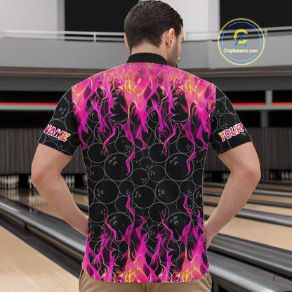 Black and Pink Flame camo Men bowling shirts Custom Flame Bowling Shirt Team Bowling Jersey NQS8304