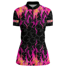 Load image into Gallery viewer, Black and Pink Flame camo Womens bowling shirts Custom Flame Bowling Shirt Team Bowling Jersey NQS8304