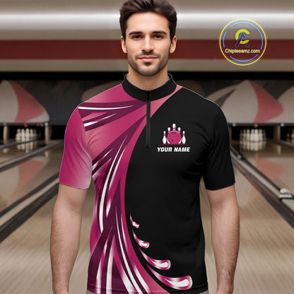 Black and Pink Bowling Ball and Pins wings Bowling Shirts for Men Custom Team Bowling Jerseys NQS10489