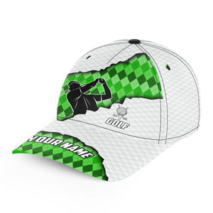 Green argyle pattern white golf ball skin Golfer hat custom golf sun hats for men, women NQS8741