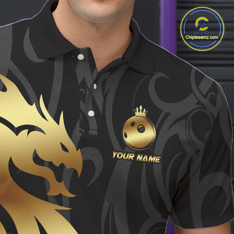 Black and Gold Dragon tribal crown Bowling ball Shirts for Men Custom Bowling Team League Jerseys NQS10903