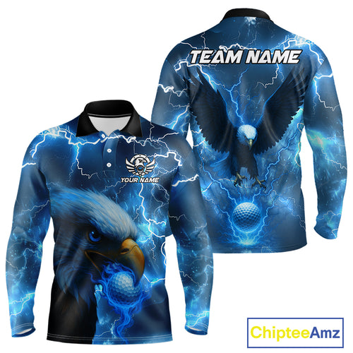 Blue Lightning Thunder Eagle Golf Polo Shirts For Men custom mens golf top, team golf shirts NQS10906