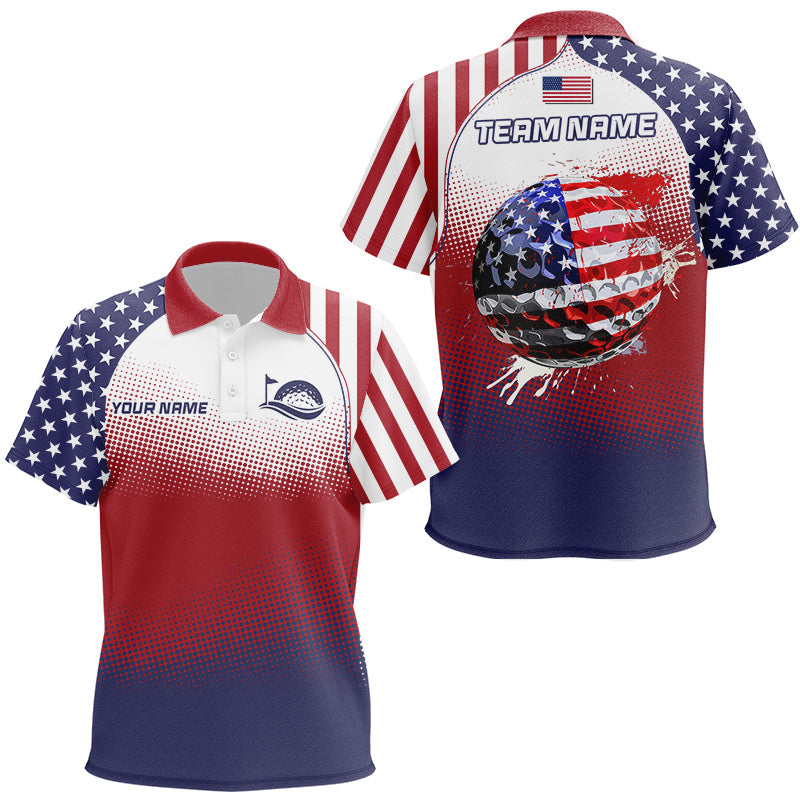 Red, white and blue American Flag Golf Ball Golf Polo Shirt For Kid custom Patriotic Kid golf top NQS8982