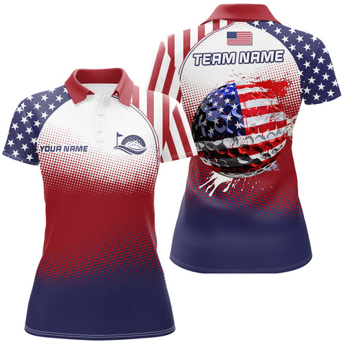 Red, white and blue American Flag Golf Ball Golf Polo Shirt For Women custom Patriotic ladies golf top NQS8982