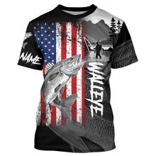 Load image into Gallery viewer, American Flag Walleye Fishing Custom long sleeve performance Fishing Shirts, Walleye fishing jerseys NQS8979