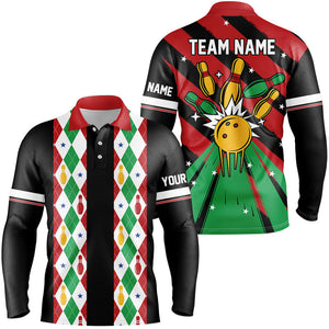 Christmas argyle pattern Bowling Polo, Quarter zip shirts For Men Custom Xmas Team Bowling Jerseys NQS8985