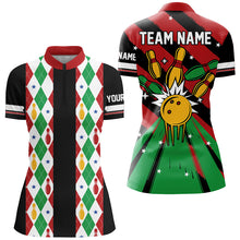 Load image into Gallery viewer, Christmas argyle pattern Bowling Polo, 1/4 zip shirts For Women Custom Xmas Team Bowling Jerseys NQS8985