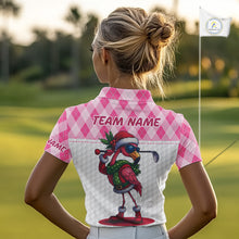 Load image into Gallery viewer, Funny Christmas Flamingo Womens golf polo shirt custom pink argyle pattern white golf apparel NQS11087