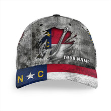 Load image into Gallery viewer, North Carolina flag fish hook fishing camo Custom fishing hat Fishing Baseball Angler flag hat cap NQS9217