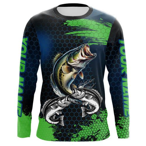 Blue and Green Camo Largemouth Bass fishing custom Bass fishing jerseys, personalized fishing gifts NQS9218