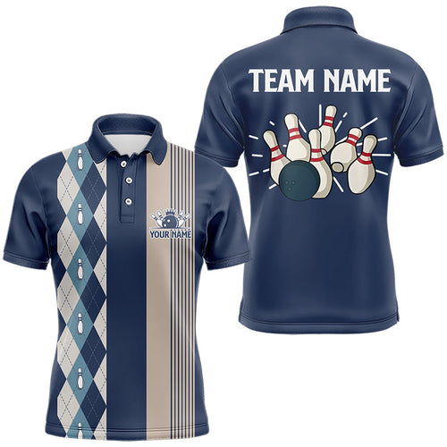 Retro Blue argyle pattern Bowling shirts For Men custom bowling team jerseys Mens Bowler Outfits NQS9411