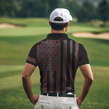 Load image into Gallery viewer, Black and Red American flag Men golf polo shirts Customize patriotic golf shirt for mens NQS9413