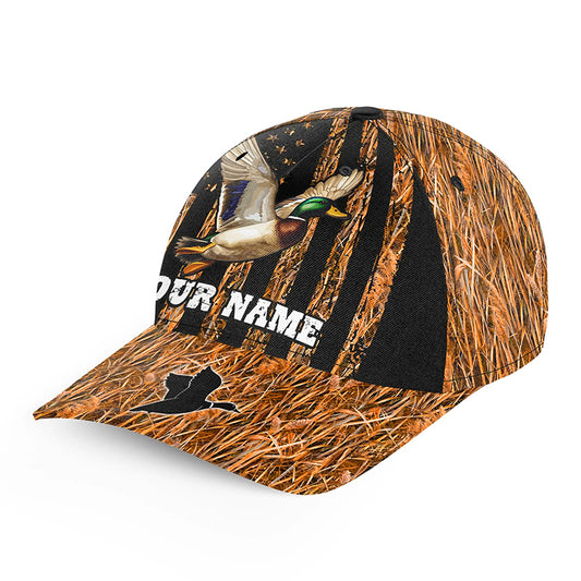 Duck hunting orange waterfowl camo American flag Custom hunting hat Unisex duck hunting Baseball hat NQS11498