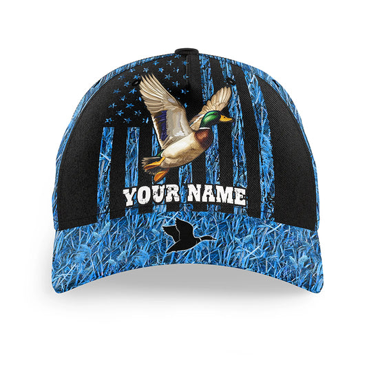 Duck hunting blue waterfowl camo American flag Custom hunting hat Unisex duck hunting Baseball hat NQS11499