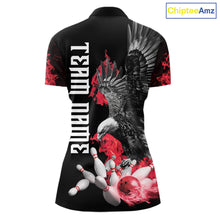 Load image into Gallery viewer, Custom Red Flame Black Eagle Bowling Polo, Quarter Zip Shirt For Women, Team Bowling Clothes NQS11500