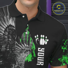Load image into Gallery viewer, Custom Green Flame Black Eagle Bowling Polo, Quarter Zip Shirt For Men, Team Bowling Clothes NQS11502
