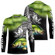 Load image into Gallery viewer, Bass Reaper Skeleton Green scales Custom Long Sleeve Fishing Shirts, Personalized Fishing Gifts NQS9572