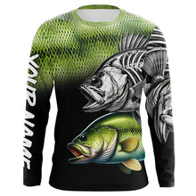 Load image into Gallery viewer, Bass Reaper Skeleton Green scales Custom Long Sleeve Fishing Shirts, Personalized Fishing Gifts NQS9572
