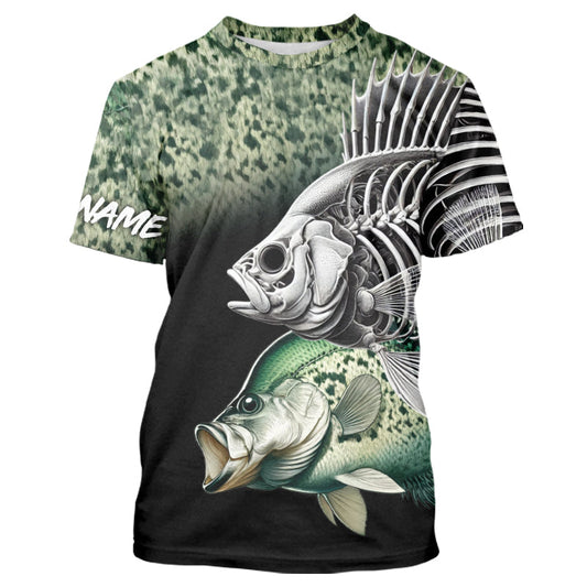 Crappie Reaper Skeleton Green scales Custom Long Sleeve Fishing Shirts, Personalized Fishing Gifts NQS9573