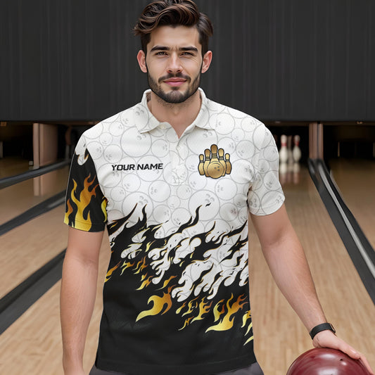 Black and White Camo Bowling Shirts For Men Custom Bowling Team League Jerseys | Gold NQS9576