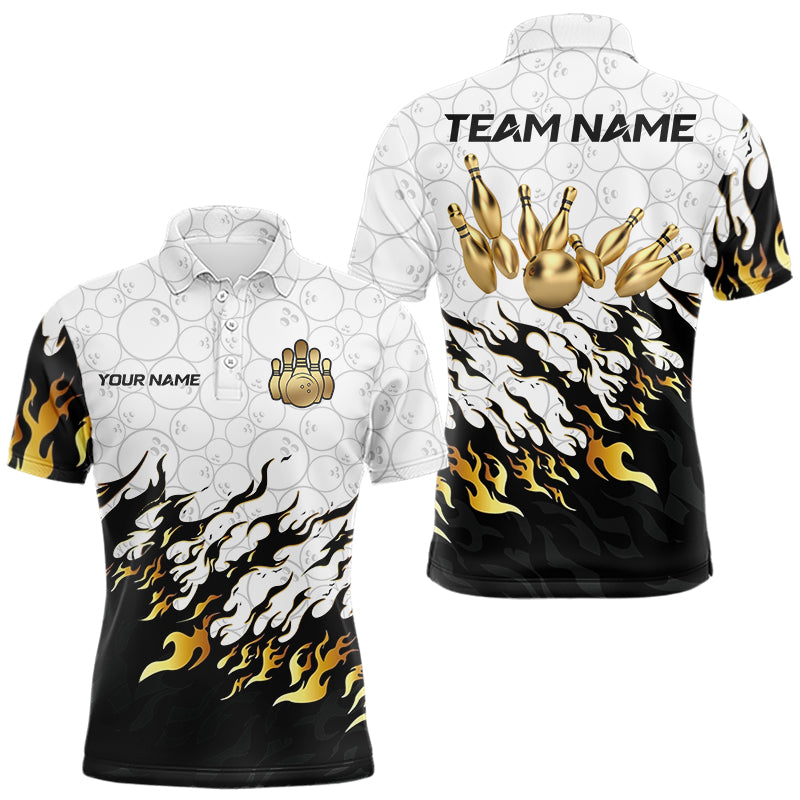 Black and White Camo Bowling Shirts For Men Custom Bowling Team League Jerseys | Gold NQS9576