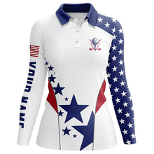 Load image into Gallery viewer, Women golf polo shirts American flag custom patriotic Red, white, and blue golf tops for ladies NQS5508