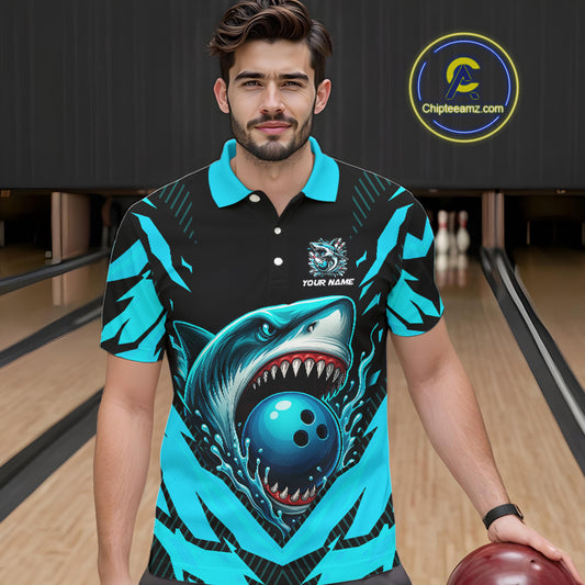 Black and Blue Mens bowling shirts Custom Blue Shark bowling team  jerseys, gifts for bowlers NQS9991
