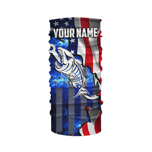 American flag fishing Fish hook skull reaper blue Custom Name sun protection fishing shirts NQS3492