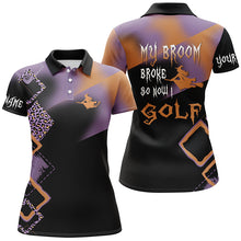 Load image into Gallery viewer, Funny black leopard Halloween golf shirt custom women golf polo shirt My broom broke so now I golf NQS6170