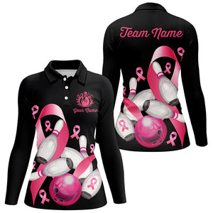 Pink ribbons Womens bowling shirts Custom Breast Cancer Awareness black team league bowling jerseys NQS8308