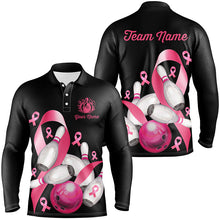 Load image into Gallery viewer, Pink ribbons Men&#39;s bowling shirt Custom Breast Cancer Awareness black team league bowling jerseys NQS8308